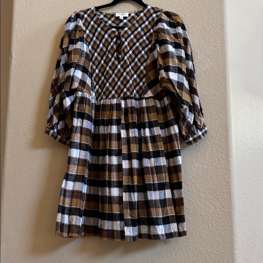 NWOT Umgee Plaid Flannel Long Sleeve Dress Dark Academia - Picture 4 of 8